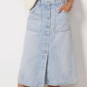 NWT Citizens Of Humanity Anouk Denim Midi Skirt Color Orbit Button Front Size 25